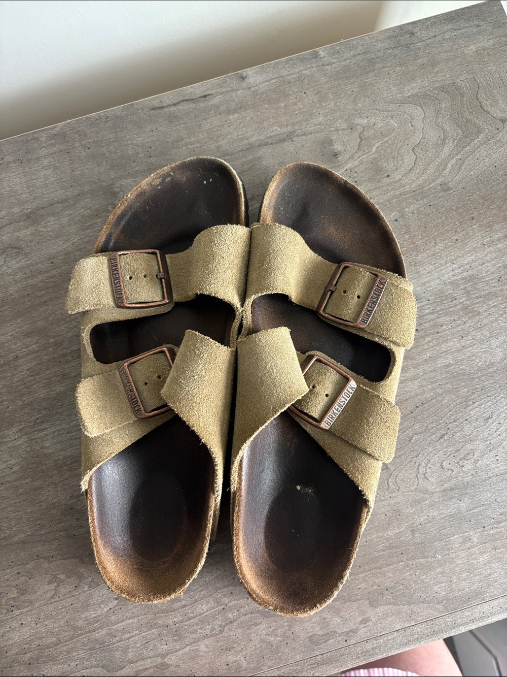 Birkenstock Suede Two‑Strap Sandals in Olive Green